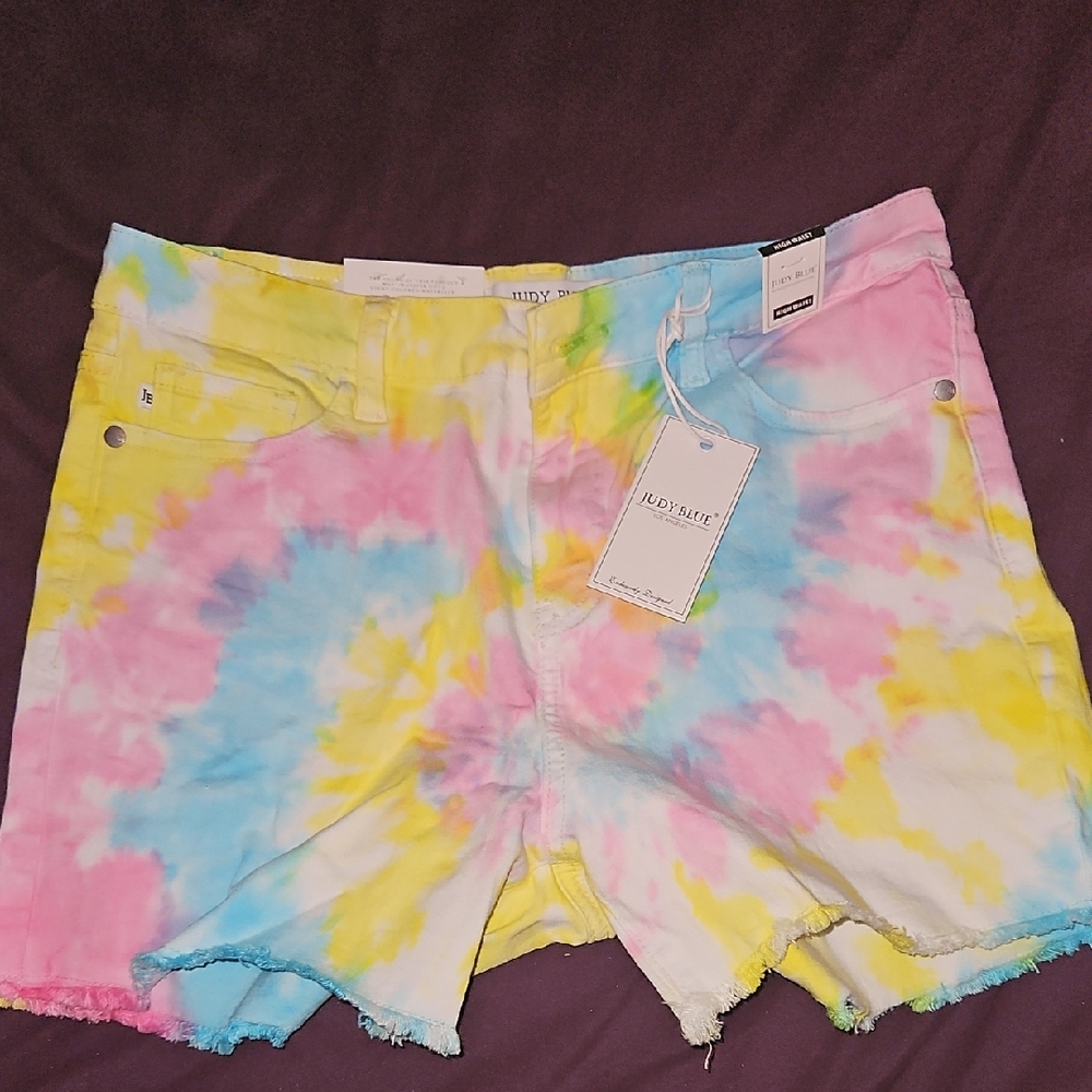 Judy Blue Pink and Blue Tie-Dye Denim Shorts